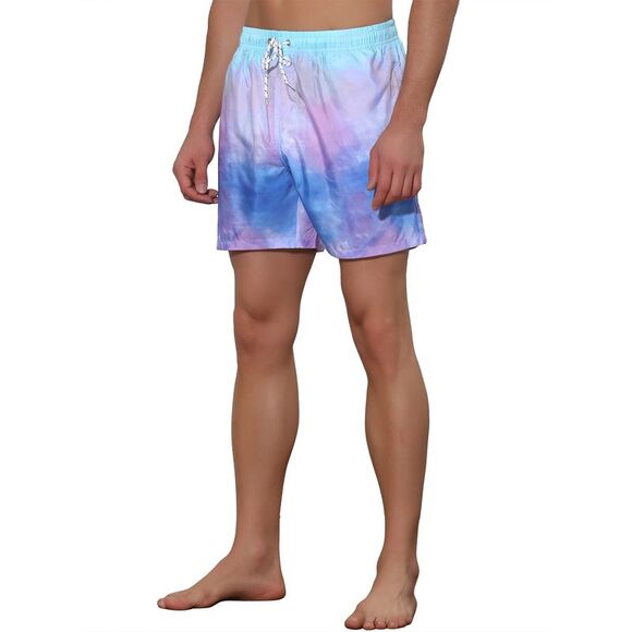 Men's Tie Dye Printed Elastic Waistband Vacation Swim Trunks Blue - Picture 4 of 5